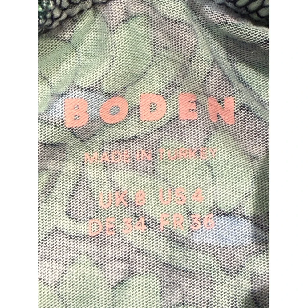 Boden Green Blue Lotus Floral Smocked High Neck Long Sleeve Top US 4